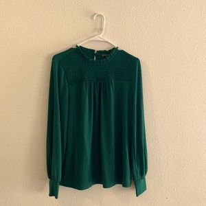 Adriana Papell High-Neck Forest Green Long-Sleeved Blouse